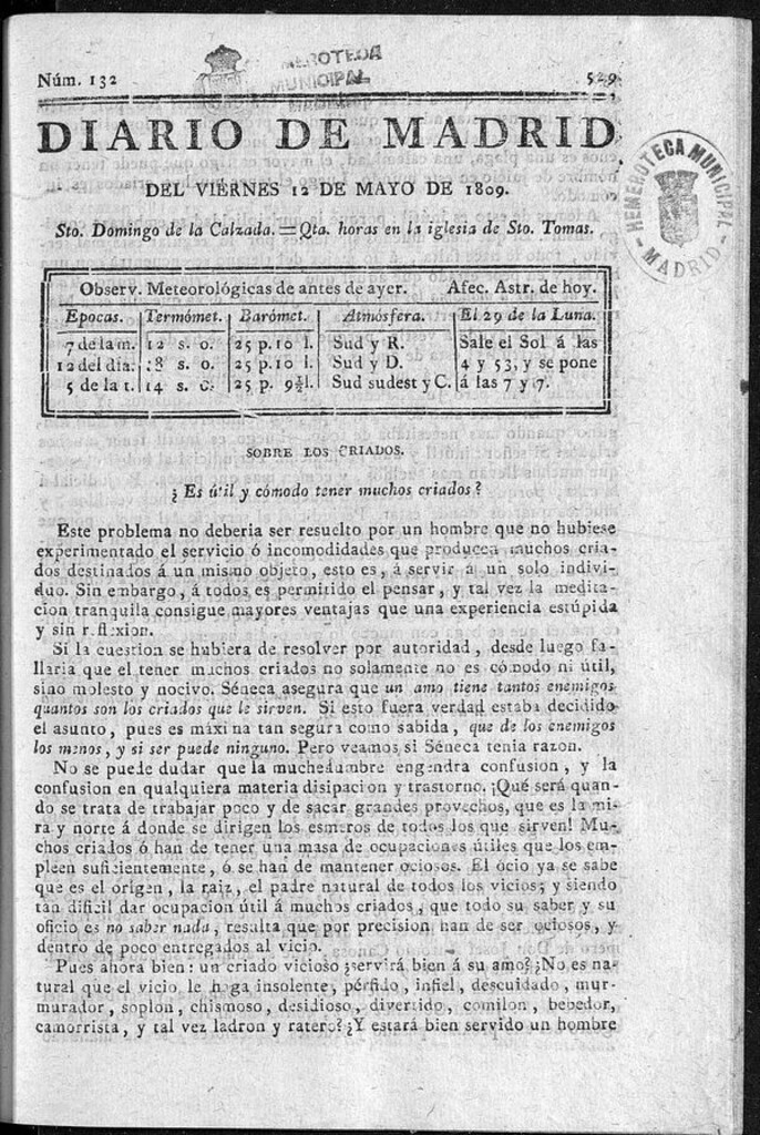 Miniatura de Diario de Madrid del viernes 12 de Mayo de 1809