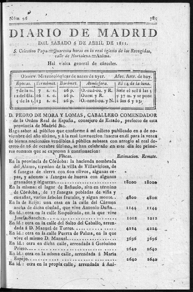 Miniatura de Diario de Madrid del sábado 6 de Abril de 1811