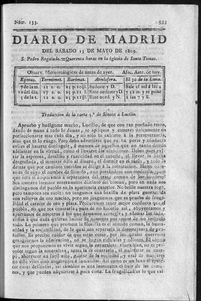Miniatura de Diario de Madrid del sábado 13 de Mayo de 1809
