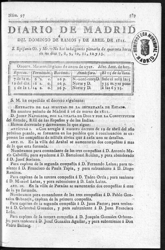 Miniatura de Diario de Madrid del domingo 7 de Abril de 1811