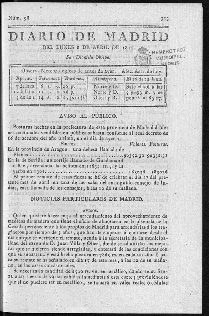 Miniatura de Diario de Madrid del lunes 8 de Abril de 1811