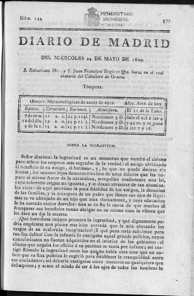 Miniatura de Diario de Madrid del miércoles 24 de Mayo de 1809