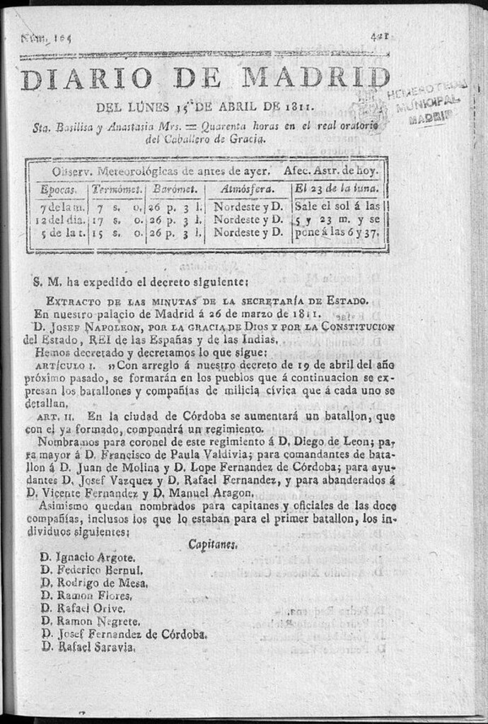 Miniatura de Diario de Madrid del lunes 15 de Abril de 1811