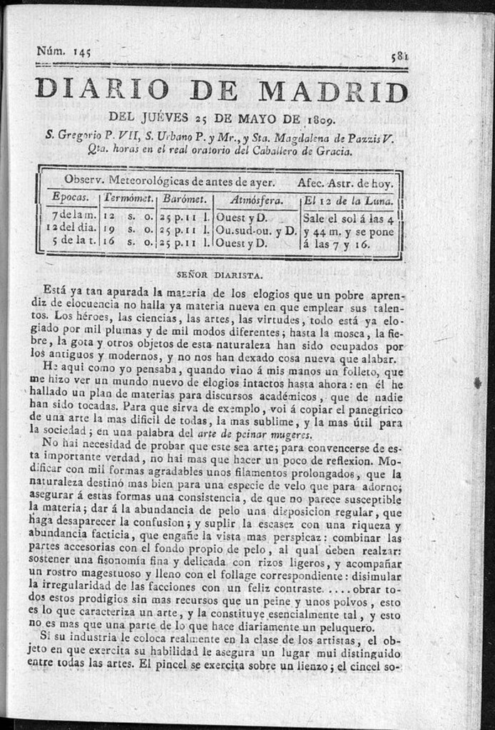 Miniatura de Diario de Madrid del jueves 25 de Mayo de 1809
