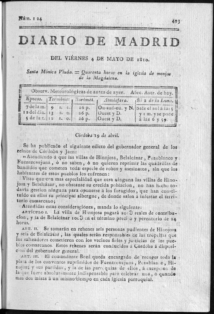 Miniatura de Diario de Madrid del viernes 4 de Mayo de 1810