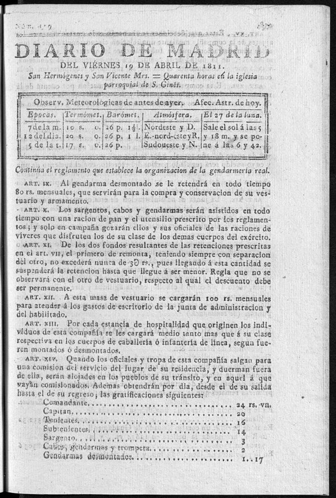 Miniatura de Diario de Madrid del viernes 19 de Abril de 1811