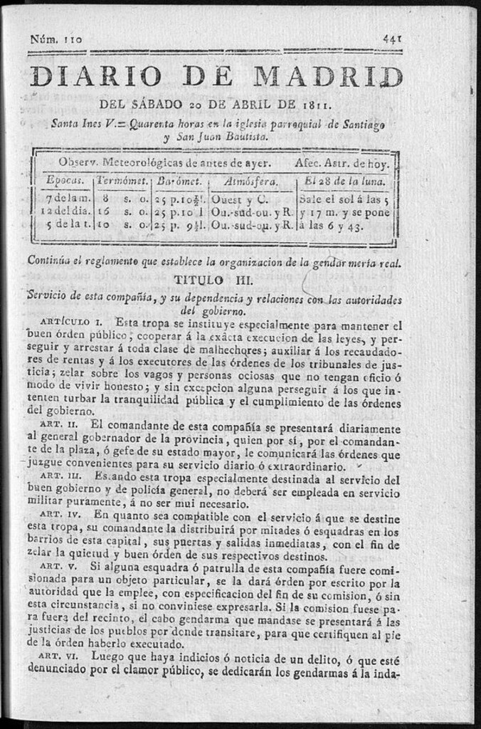 Miniatura de Diario de Madrid del sábado 20 de Abril de 1811