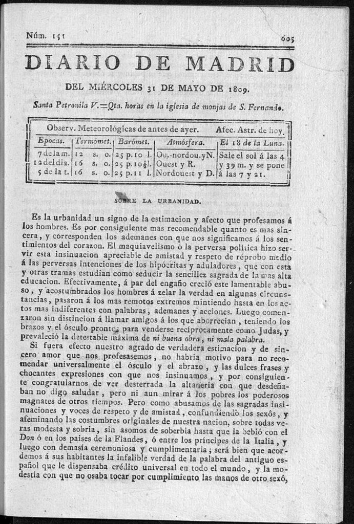 Miniatura de Diario de Madrid del miércoles 31 de Mayo de 1809