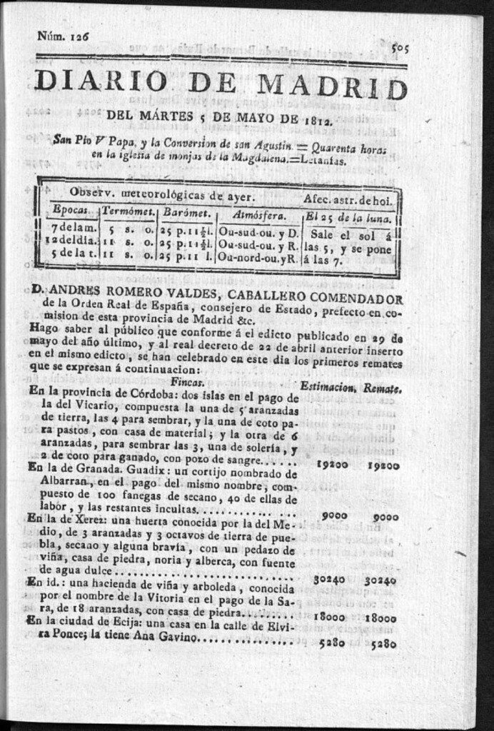 Miniatura de Diario de Madrid del martes 5 de Mayo de 1812