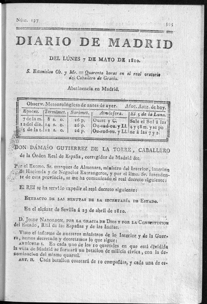 Miniatura de Diario de Madrid del lunes 7 de Mayo de 1810