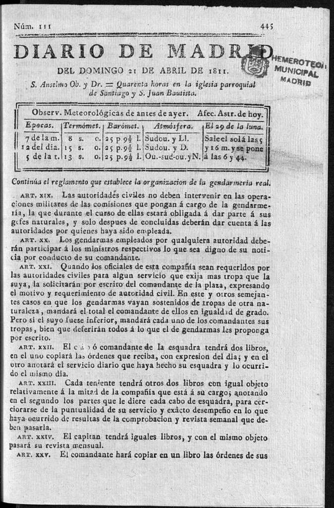 Miniatura de Diario de Madrid del domingo 21 de Abril de 1811