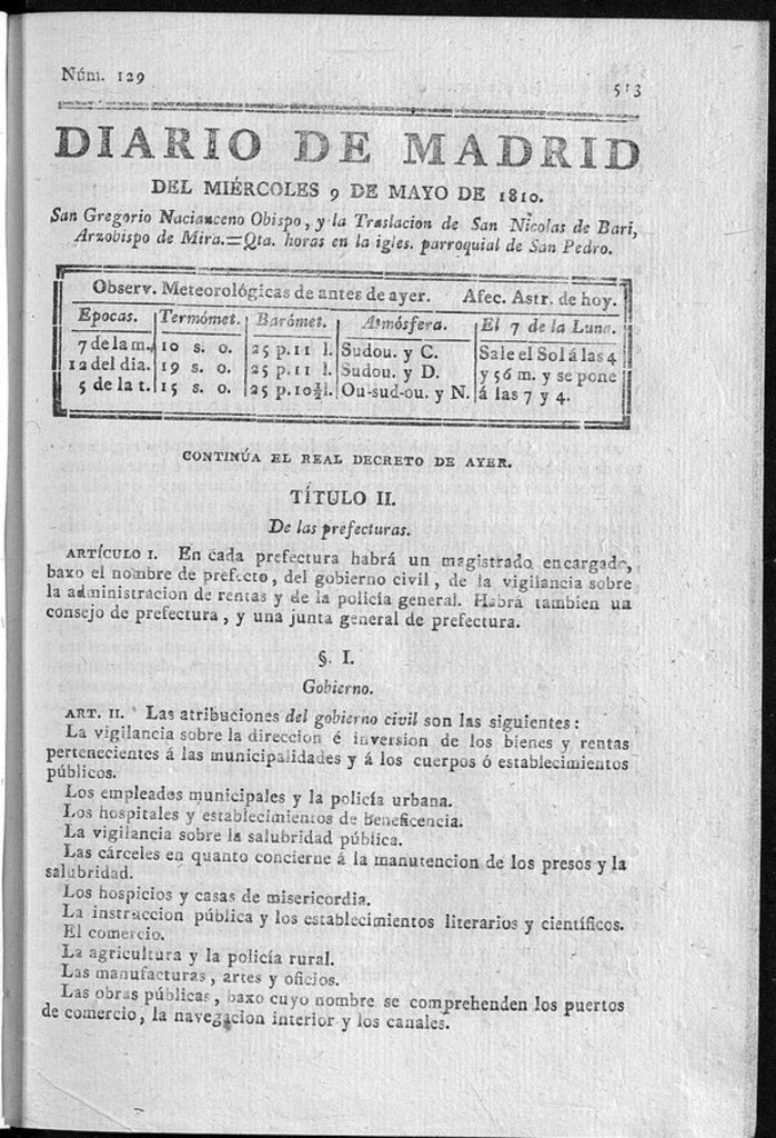 Miniatura de Diario de Madrid del miércoles 9 de Mayo de 1810
