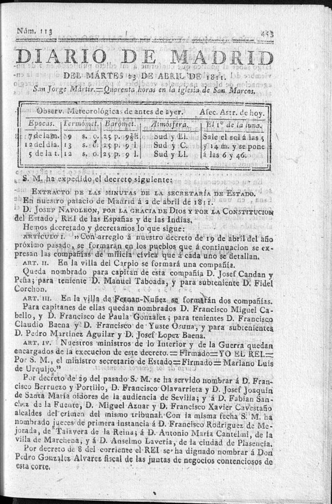 Miniatura de Diario de Madrid del martes 23 de Abril de 1811