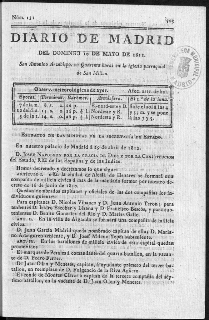 Miniatura de Diario de Madrid del domingo 10 de Mayo de 1812