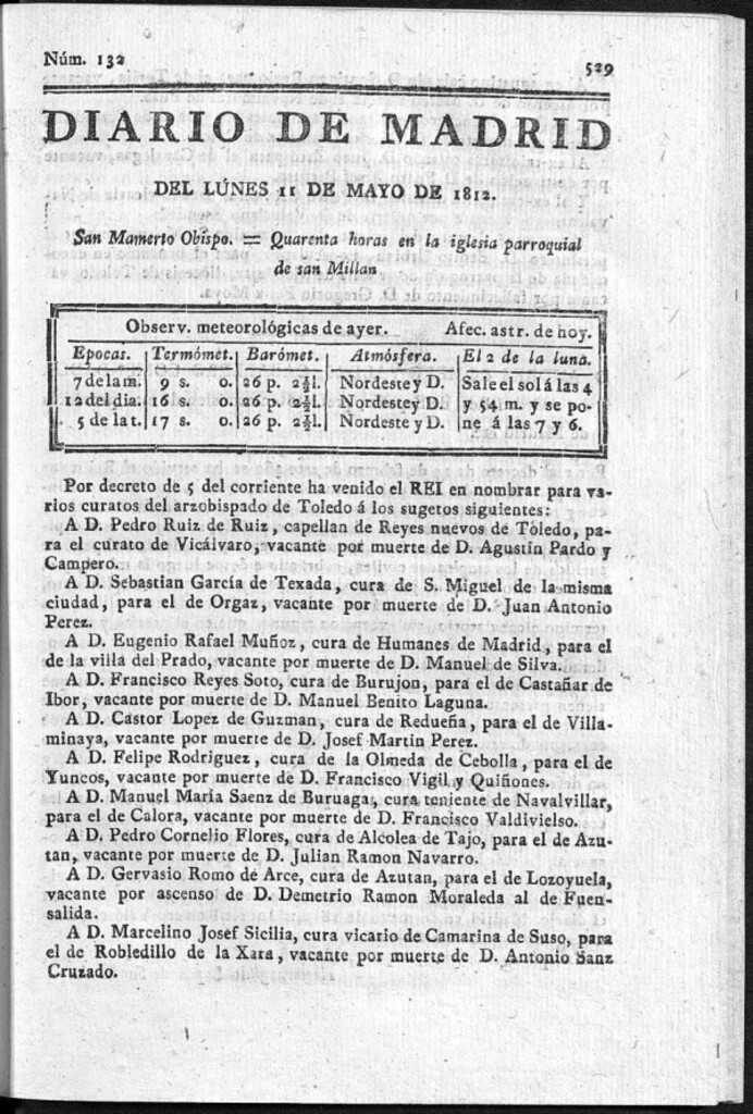 Miniatura de Diario de Madrid del lunes 11 de Mayo de 1812