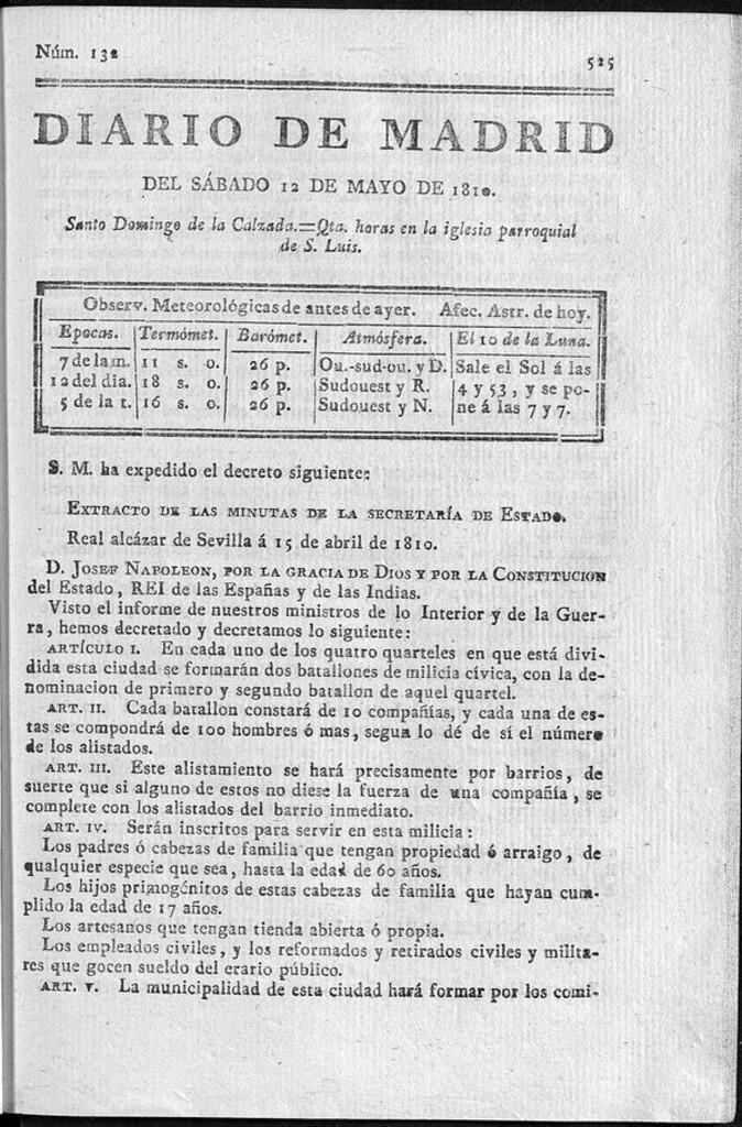 Miniatura de Diario de Madrid del sábado 12 de Mayo de 1810