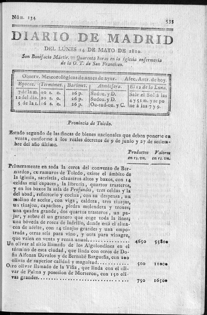 Miniatura de Diario de Madrid del lunes 14 de Mayo de 1810