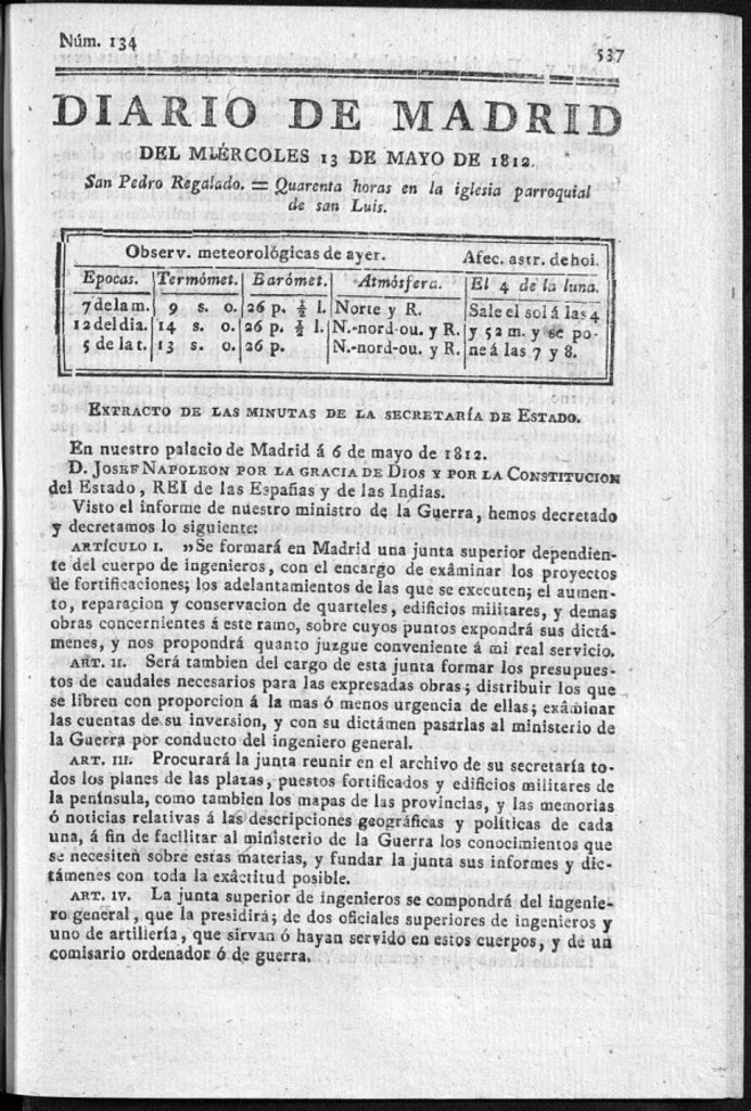 Miniatura de Diario de Madrid del miércoles 13 de Mayo de 1812