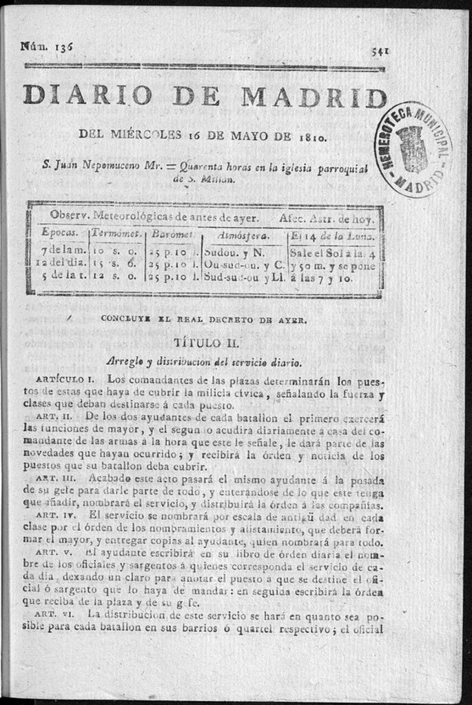 Miniatura de Diario de Madrid del miércoles 16 de Mayo de 1810