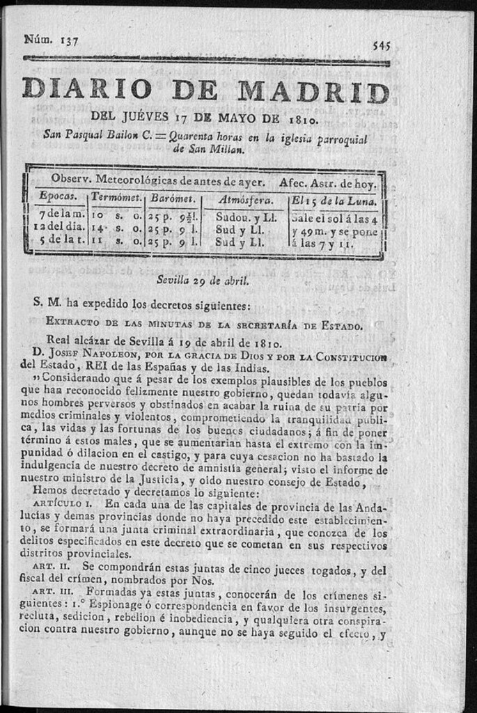 Miniatura de Diario de Madrid del jueves 17 de Mayo de 1810