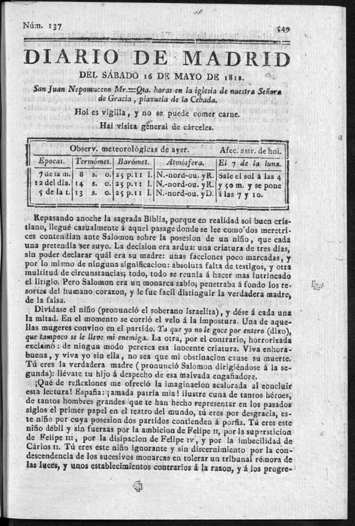 Miniatura de Diario de Madrid del sábado 16 de Mayo de 1812