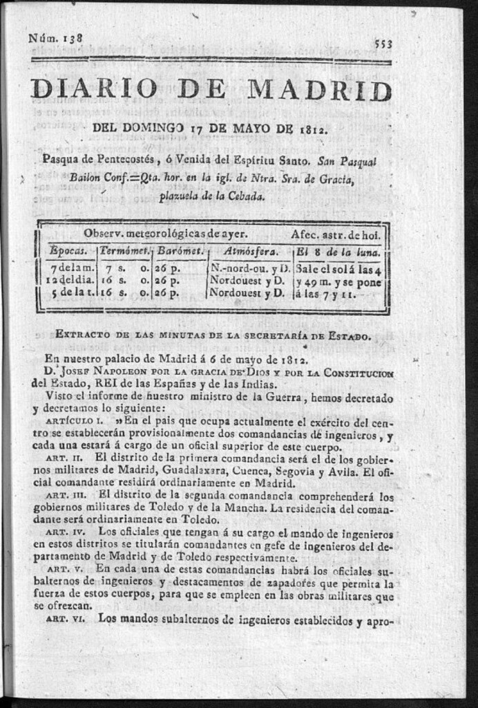 Miniatura de Diario de Madrid del domingo 17 de Mayo de 1812