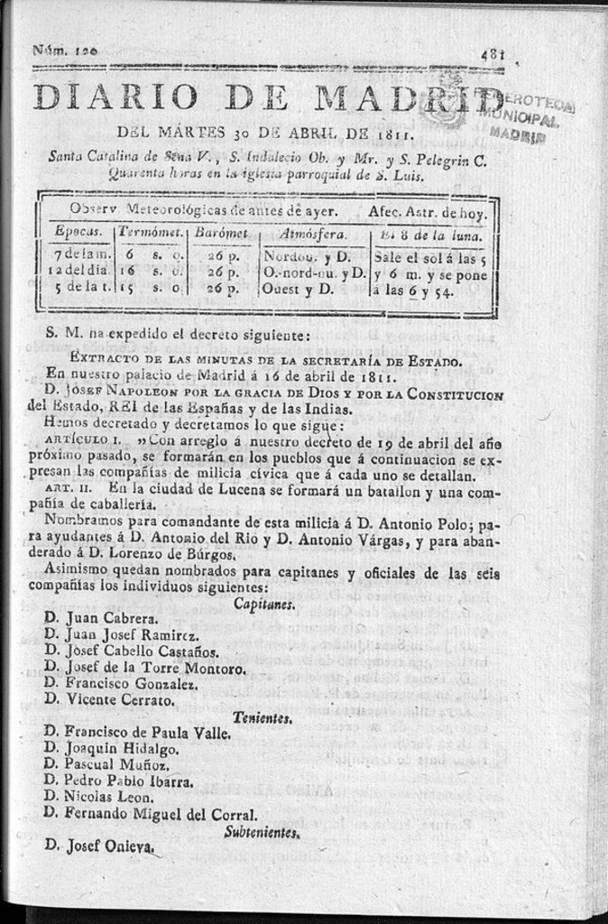 Miniatura de Diario de Madrid del martes 30 de Abril de 1811