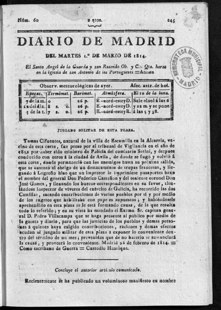 Miniatura de Diario de Madrid del martes 01 de Marzo de 1814