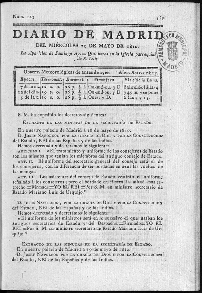 Miniatura de Diario de Madrid del miércoles 23 de Mayo de 1810