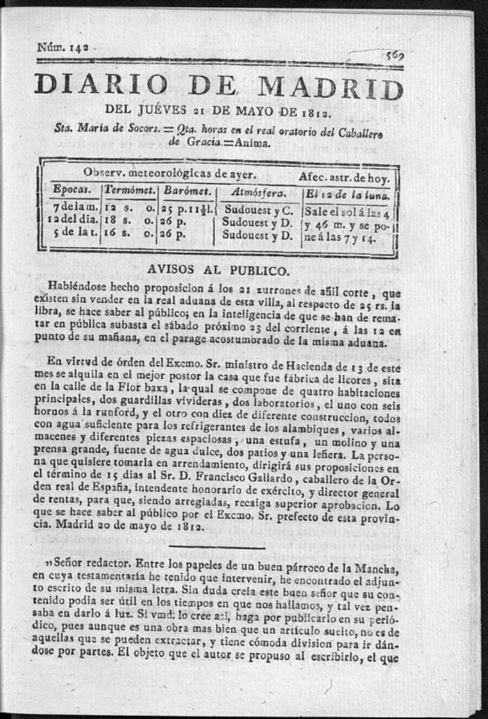 Miniatura de Diario de Madrid del jueves 21 de Mayo de 1812