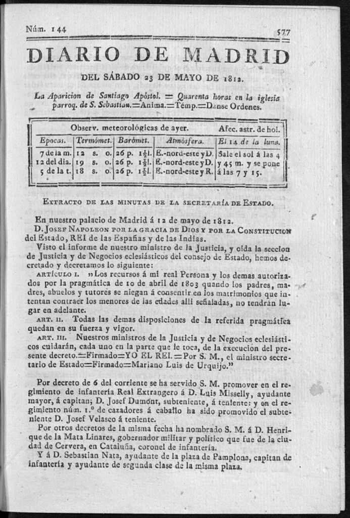 Miniatura de Diario de Madrid del sábado 23 de Mayo de 1812