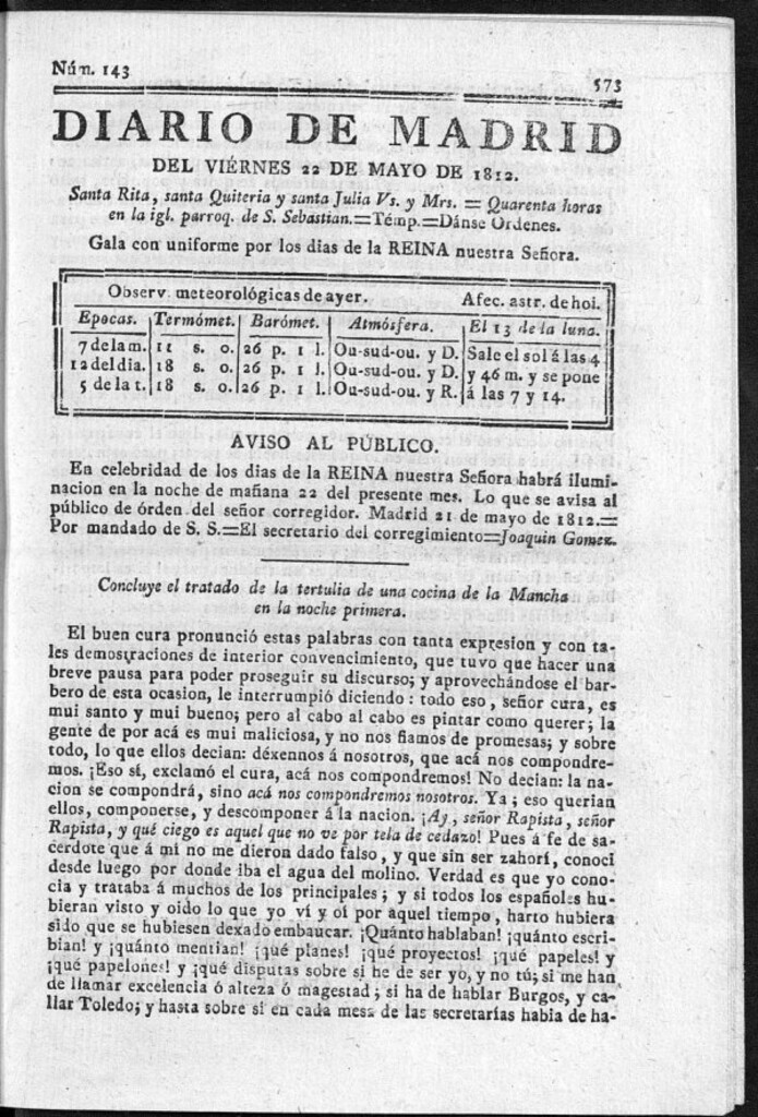 Miniatura de Diario de Madrid del viernes 22 de Mayo de 1812