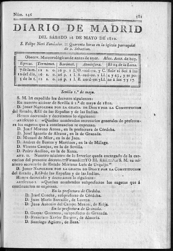 Miniatura de Diario de Madrid del sábado 26 de Mayo de 1810