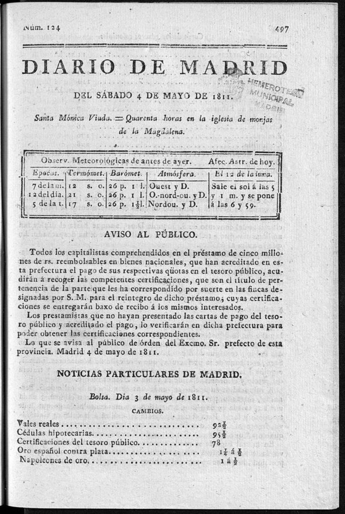 Miniatura de Diario de Madrid del sábado 4 de Mayo de 1811