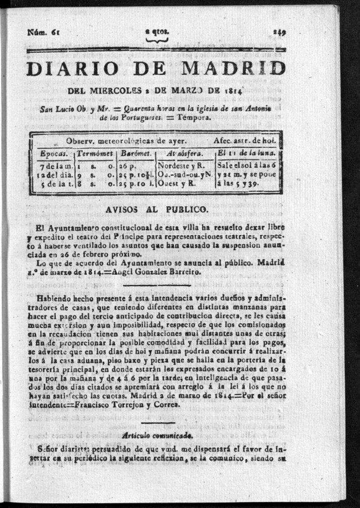 Miniatura de Diario de Madrid del miércoles 02 de Marzo de 1814
