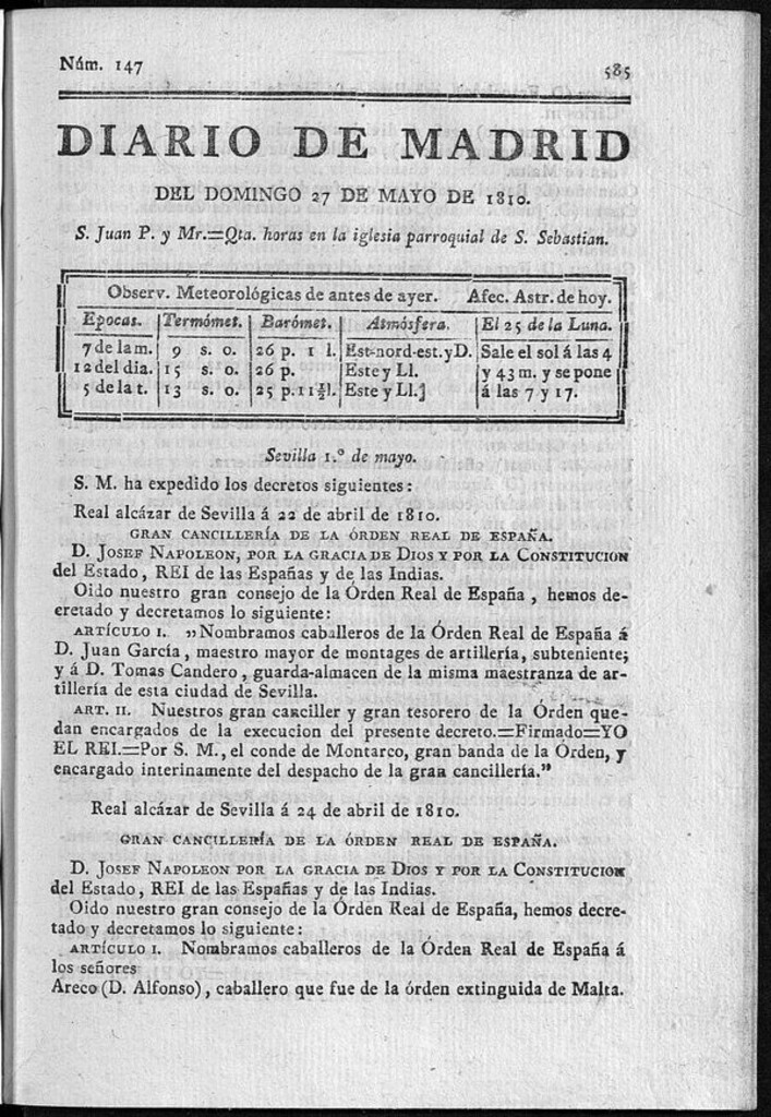 Miniatura de Diario de Madrid del domingo 27 de Mayo de 1810