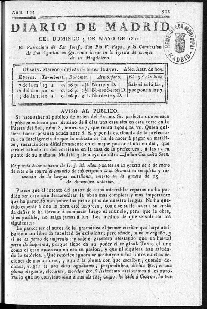 Miniatura de Diario de Madrid del domingo 5 de Mayo de 1811