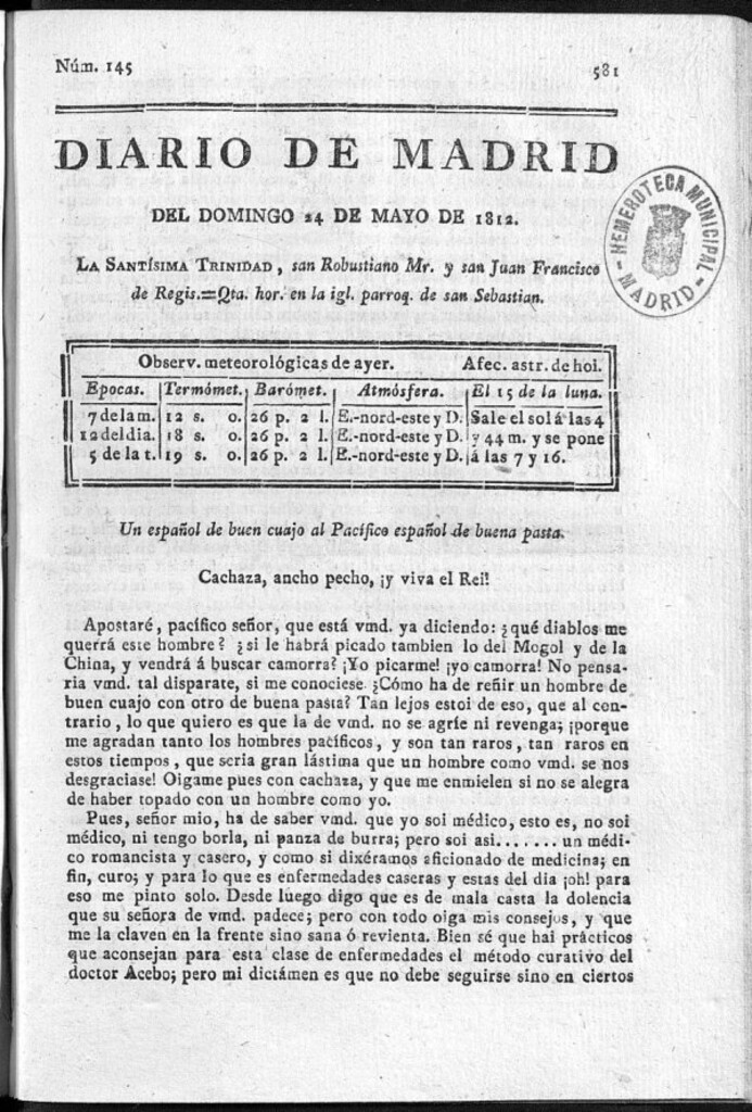 Miniatura de Diario de Madrid del domingo 24 de Mayo de 1812