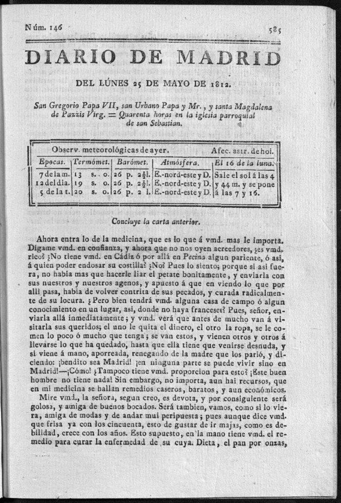Miniatura de Diario de Madrid del lunes 25 de Mayo de 1812