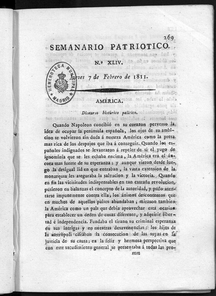 Miniatura de Semanario Patriótico. Num XLIV Jueves 7 de Febrero de 1811