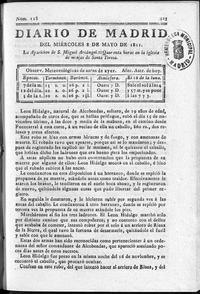 Miniatura de Diario de Madrid del miércoles 8 de Mayo de 1811