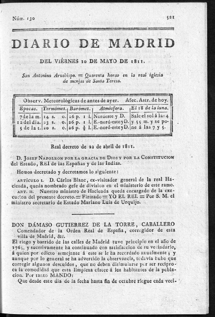 Miniatura de Diario de Madrid del viernes 10 de Mayo de 1811