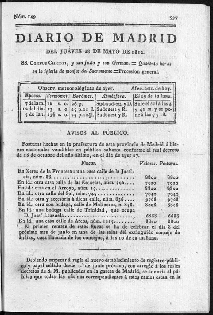 Miniatura de Diario de Madrid del jueves 28 de Mayo de 1812