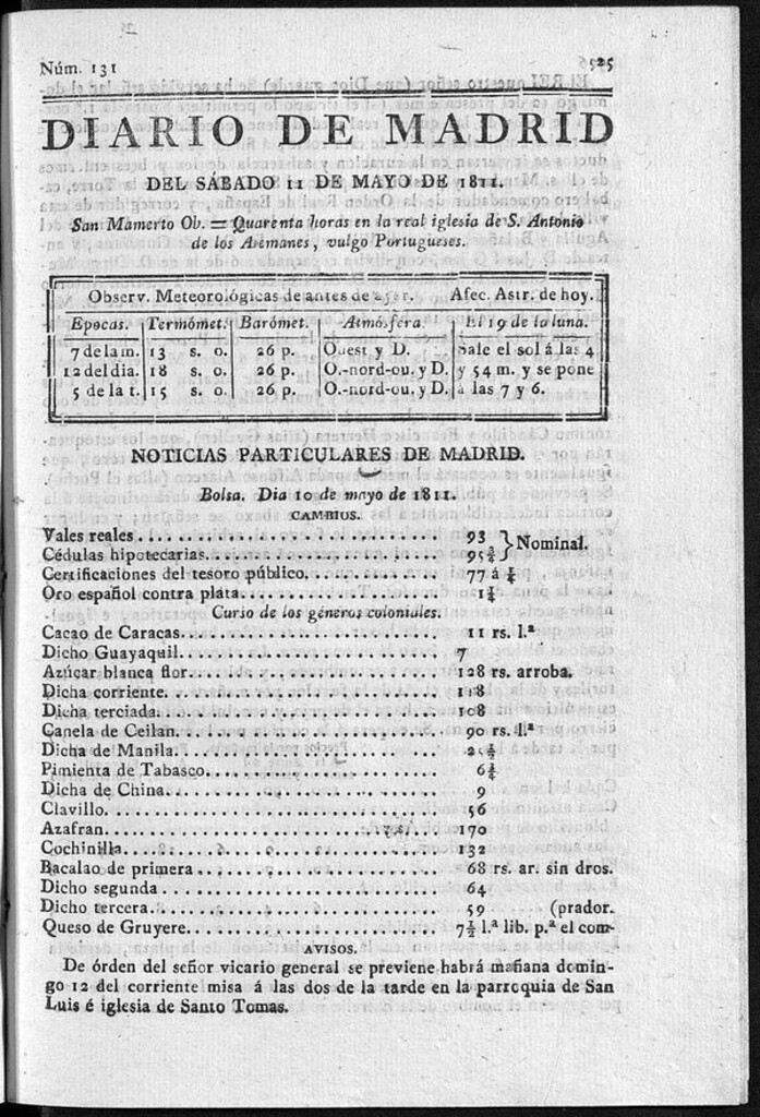Miniatura de Diario de Madrid del sábado 11 de Mayo de 1811