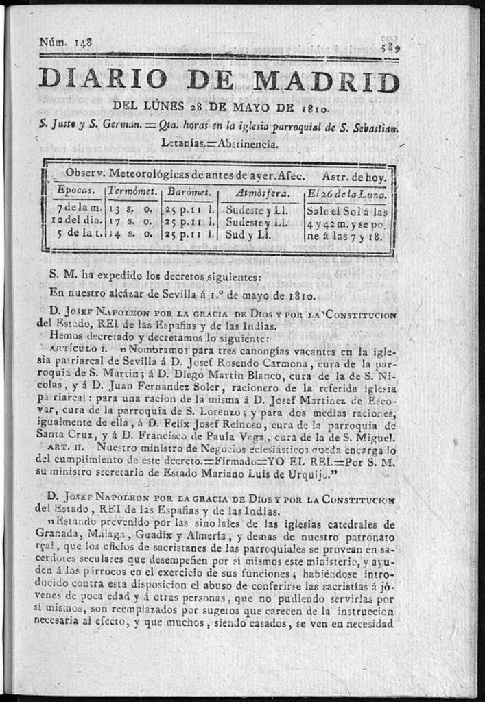 Miniatura de Diario de Madrid del lunes 28 de Mayo de 1810