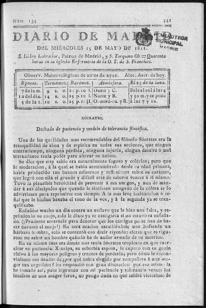 Miniatura de Diario de Madrid del miércoles 15 de Mayo de 1811