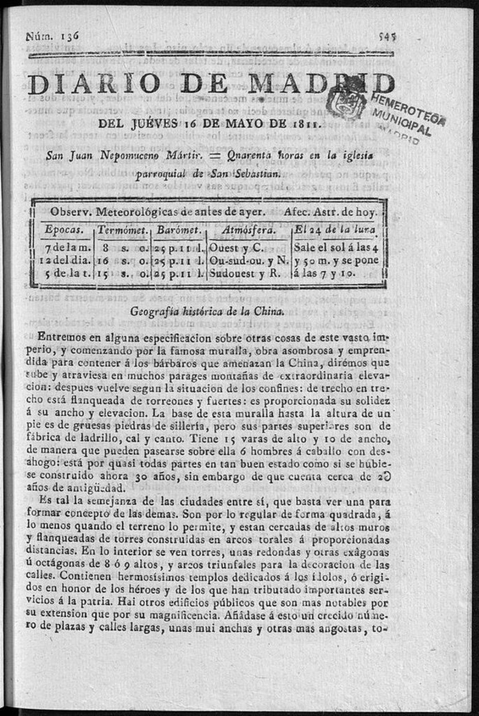Miniatura de Diario de Madrid del jueves 16 de Mayo de 1811