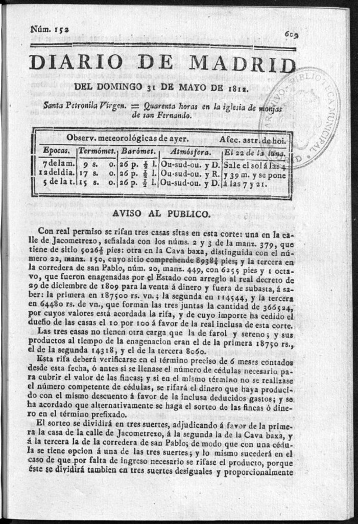 Miniatura de Diario de Madrid del domingo 31 de Mayo de 1812