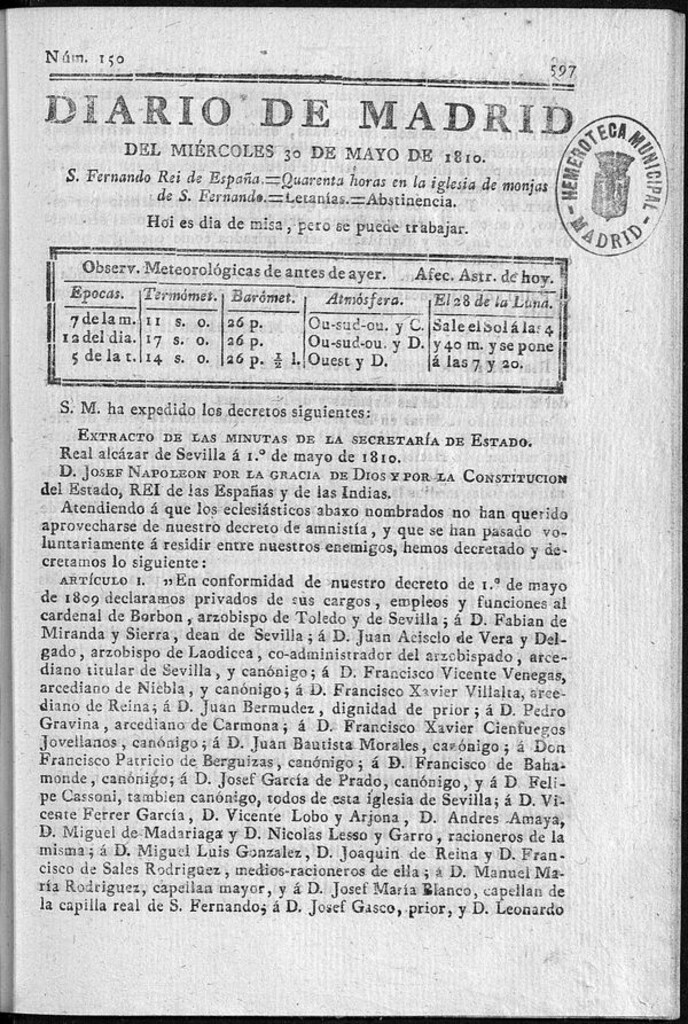Miniatura de Diario de Madrid del miércoles 30 de Mayo de 1810