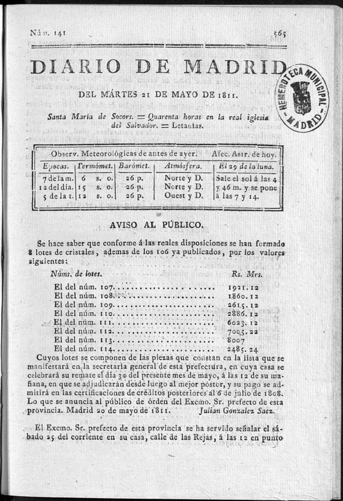 Miniatura de Diario de Madrid del martes 21 de Mayo de 1811